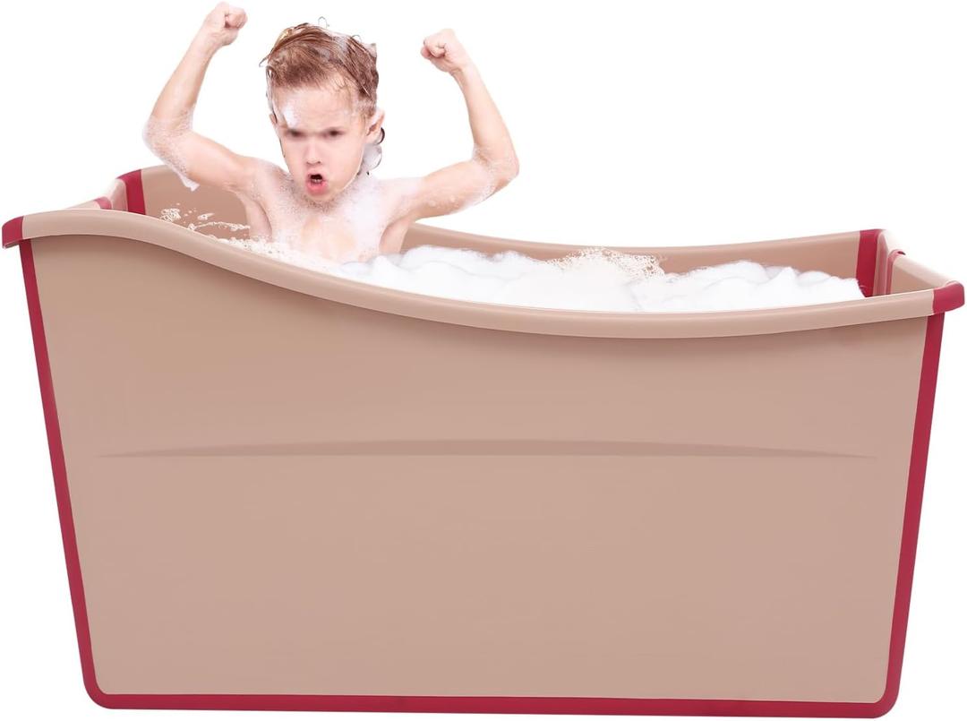 Foldable Bathtub, Portable Folding Bathtub Mini Collapsible Bathtub 22.45gal Capacity Bathtub Bucket Foldable Freestanding Water Tub for Home Sauna Spa Soaking Bath Sweat Steaming (Large Pink)