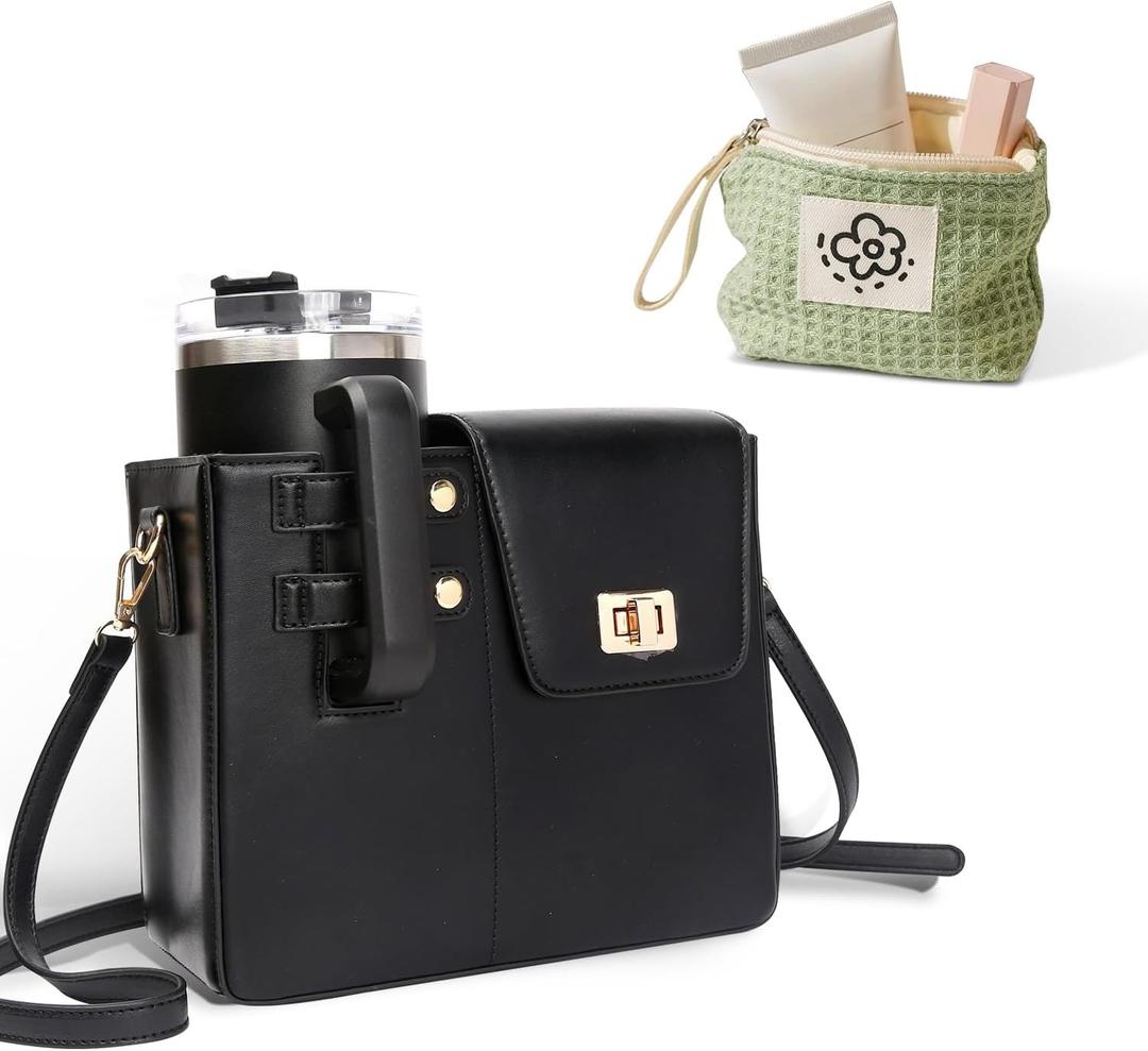 Outdoor Portable Crossbody Water Bottle Storage Bag, Adjustable Water Bottle Holder Suitable for Most Cups (Black)