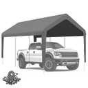 Carport Canopy 12'x20' Replacement Cover, Heavy Duty Garage Shelter Cover 800D Oxford Waterproof & UV Protected Tarp with Ball Bungees, Not Include Frame, Gray