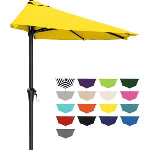 AreShark 9FT Half Patio Umbrella, Outdoor Wall Umbrella with Crank & 5 Sturdy Ribs, Table 1/2 Umbrella Patio for Garden, Deck, Balcony and Pool, Yellow