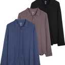 Real Essentials 3-Pack: Men's Classic Style Casual Long Sleeve Button Down Collared Shirt (Medium)