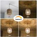 Plug In Pendant Light, 15FT Hemp Rope Cord,Hanging Lights With Plug In Cord Dimmable Rattan Hanging Lamp Wicker Woven Basket Lampshade, Industrial Plug In Ceiling Light Fixture For Kitchen (brown)
