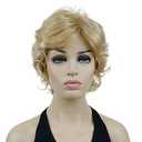 Lydell Women's Short Wavy Curly Wig Synthetic Hair Full Wig Blonde Highlights 6 inches