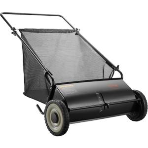 VEVOR Push Lawn Sweeper, 26 Inch Leaf & Grass Collector, Strong Rubber Wheels & Heavy Duty Thickened Steel Durable to Use with Large Capacity 7 ft Mesh Collection Bag, 4 Spinning Brushes