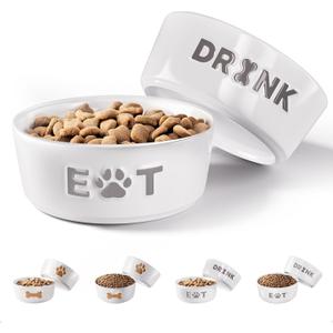Ceramic Dog Bowl Set of 2 with Anti-Skid Base - 5" Wide x 2" Tall Ceramic Dog Bowls for Small Dogs - 2 Cup Capacity Food and Water Bowls for Dogs - Rubber Bottom Pet Bowl Set of 2 for Small Pets