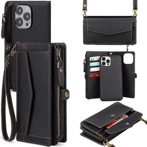 for iPhone 13 Pro Wallet Case for Women, Support Wireless Charging with RFID Blocking Card Holder, PU Leather Wallet Detachable Magnetic Phone Case Crossbody Strap, Black