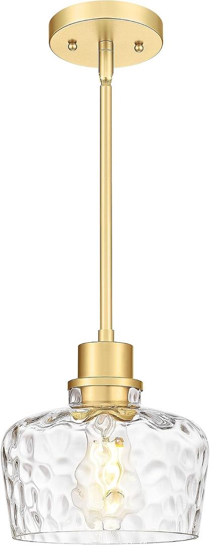 Emak Gold Pendant Lights Kitchen Island, 8 Inch Hammered Glass Pendant Light Fixtures, Modern Hanging Lights for Kitchen,Dining Room, Bathroom, PL122-GD-HG