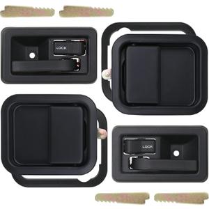 APPERFiT Exterior & Interior Door Handles w/Keepers Compatible with Jeep Wrangler YJ TJ 1991-2006 with Full Doors Replaces 55176382AE 55176383AE 55176477AB 55176476AB