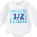 Lamuusaa Baby Girl Boy Half Birthday Outfit 1/2 Birthday Girl/Boy Romper Sweatshirt Oversized Shirts Fall Clothes (6-12 Months, Blue)