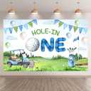 72x43inch Fabric Cartoon Hole in One Golf Backdrop Sports Theme Blue Sky White Clouds Green Grass Photography Background Boys Party Decorations Photo Banner Booth