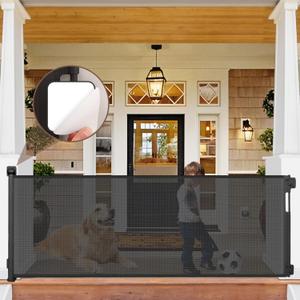 80 Inch No Drill Retractable Dog Gate for Stairs No Drilling Retractable Baby Gates No Drilling Mesh Dog Gates for Doorways Extra Wide Retractable Pet Gate Indoor Safety Gates Outdoor Retractable Gate (Black)