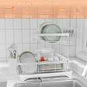 Dish Drying Rack - Auto Draining Dish Rack for Kitchen Counter, Large Capacity Dish Drainers Organizer with Drainboard, 2-Tier Drying Rack with Utensil Holder White
