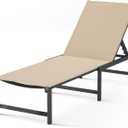 Chaise Lounge Chair Outdoor,Aluminum Patio Lounge Chairs,Lounge Chairs with 5 Adjustable Backrest and Headrest Pillows for Outside Beach,Khaki
