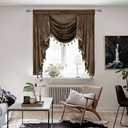OYRING Chocolate Velvet Waterfall Valance for Window - Rod Pocket Valances for Bedroom and Living Room (1 Panel, Brown, W89 Inch)