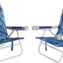 SUNNYFEEL Extra Wide Low Beach Chair 2 Pack 5 Position Lay, XL Oversized Portable Folding Camping Chairs with Cup Holder for Outdoor/Sand, Foldable Backpack Beach Chair for Adults Heavy Duty 500 LBS, 27.56 inches x 20.87 inches x 30.31 inches
