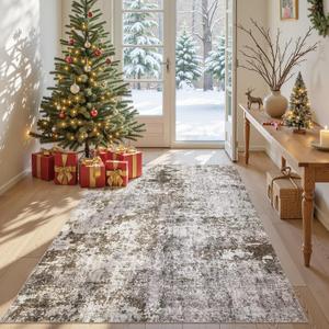 Living Room Area Rugs - 5x7 Abstract Large Soft Indoor Washable Rug Neutral Modern Low Pile Carpet for Bedroom Dining Room Farmhouse Home Office - Dark Brown