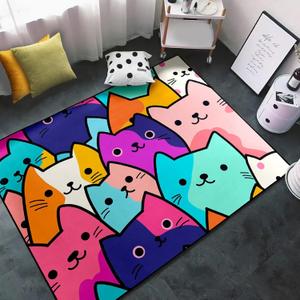 Cat Rug for Girls Bedroom - Cartoon Carpet for Kids Room Cute Cat Rugs Room Decor Colorful Anime Rug with Animal Printed, 2.5x4 Feet