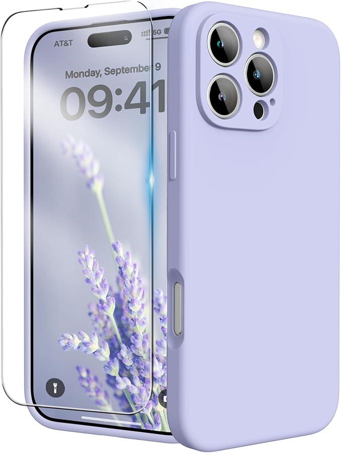 for iPhone 16 Pro Case, Liquid Silicone Case with Camera Protection Soft Gel Rubber Cover with Microfiber Lining Shockproof Protective Phone Case for iPhone 16 Pro 6.3", Lilac 