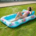 Inflatable Tanning Pool Lounger Float with Sprinkler, Pool Float Adult with Pillow & Cup Holder, Sunbathing Blow Up Tanning Bed, Suntan Tub Raft Floatie for Backyard Summer Water Party Extra-Large