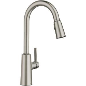 Moen Riley Spot Resist Stainless One-Handle Pulldown Kitchen Faucet Featuring Power Boost and Reflex Docking System for the Spray Head, Modern Kitchen Sink Faucet, 7402SRS