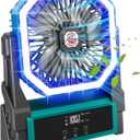 Roykaw Portable Fan Rechargeable 20000 mAh Battery Powered, Cordless Camping Fan w/Ultra-bright LED Lights & Display, 36+ Hrs Work, w/Hang Hook, Handle for Travel, Fishing, GolfingLake Blue