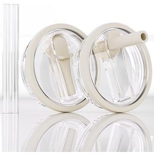 CeleVista 40 oz Tumbler Lid for Stanley, 2 Pack Tumbler Filp Straw Lid Replacement, Spill Proof Splash Resistant Tumbler Cover for Stanley Quencher Cup (Cream 2.0)