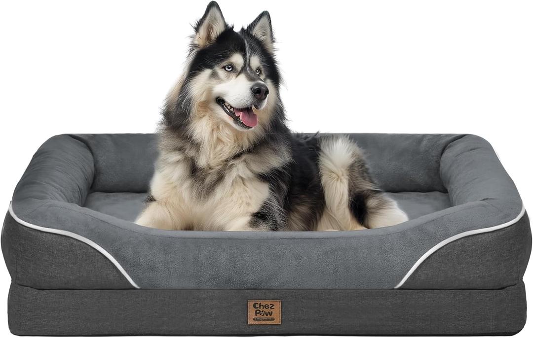 Washable Orthopedic Large Dog Bed - Dog Beds Large Sized Dogs with Removable Cover Waterproof Pet Bed with Bolster for Extra Large Pet (Dark Grey)