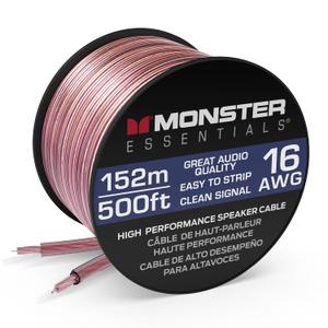 Monster Essentials High Performance Speaker Wire 16 Gauge Copper Clad Aluminum (CCA) Speaker Cable 500 FT Spool  Ideal Home Cinema Speaker Wire Cable and Car Audio Speaker Cables/Speaker Wires
