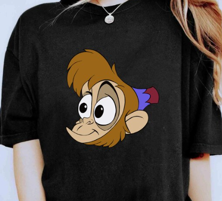 Disney Aladdin Abu Large Face T-Shirt, Black, M