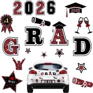 Geyee 20 Pcs 2026 Graduation Car Magnets Set Congrats Class of 2026 Magnetic Grad Magnets Reflective Waterproof Congrats Grad Graduation Decorations for Car Refrigerator Garage Door(Black Red)