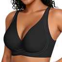 OEAK Womens Comfortable Deep V Bras Wireless Push Up Seamless Full Coverage Bralettes Supportive Bra Raceback Tshirt Bras, Size XXL