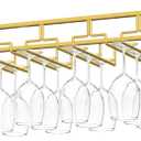 Nuovoware Wine Glass Rack - Under Cabinet Stemware Wine Glass Hanger Rack Holder for Bar Kitchen Cabinet, 8 Rows - Deep Gold