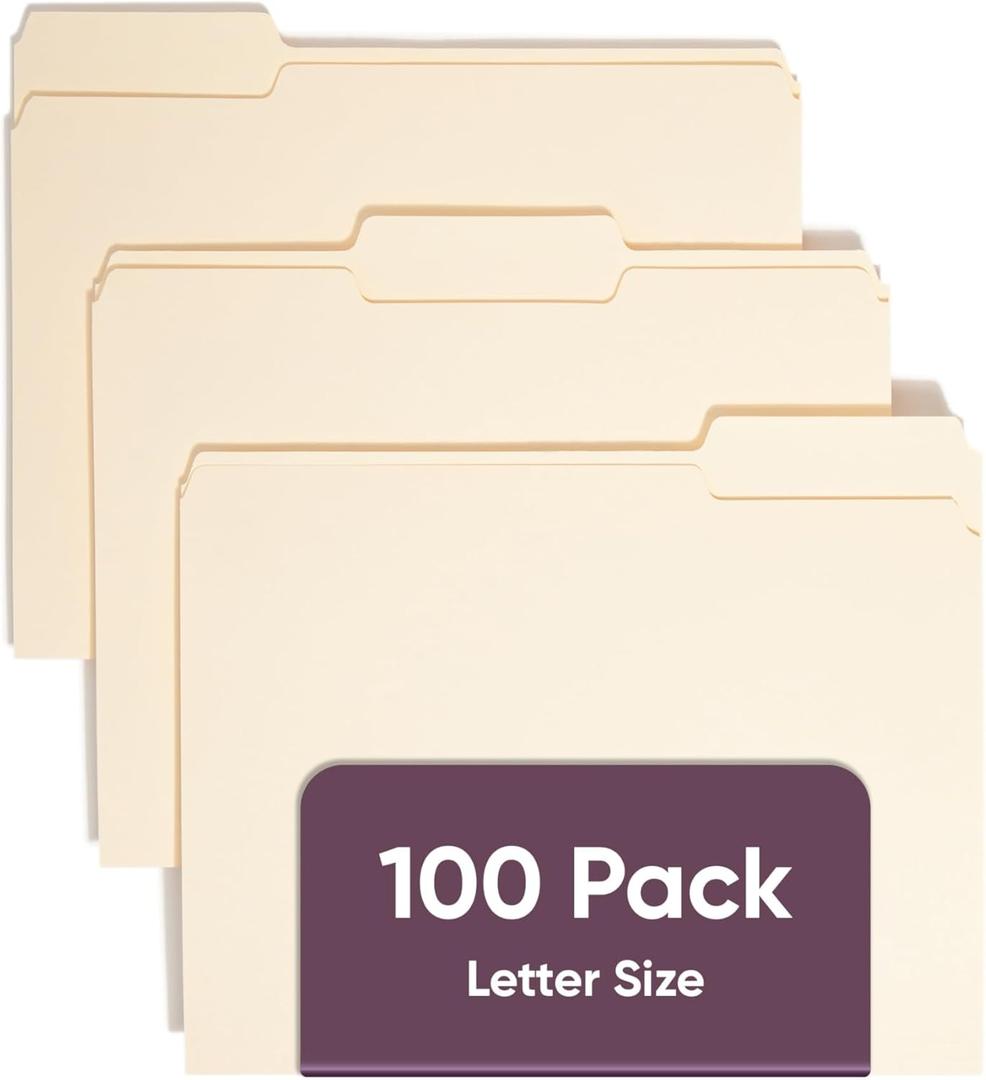 Smead File Folders Letter Sized, 1/3-Cut Tab, Assorted Positions, Letter Size Manila Folders, 100 Per Box (10330)