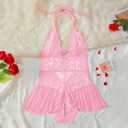 Sexy Lingerie for Women Lace Bodysuit One Piece Teddy Mini Babydoll Mesh Sleepwear V Neck Chemise Nightgowns (Pink, M)