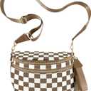 Checkered Crossbody Bags for Women, Large Nylon Bum Bags Plus Size Fanny Pack Sling Bag Belt Bag for Women Travel, Caramel Checkered