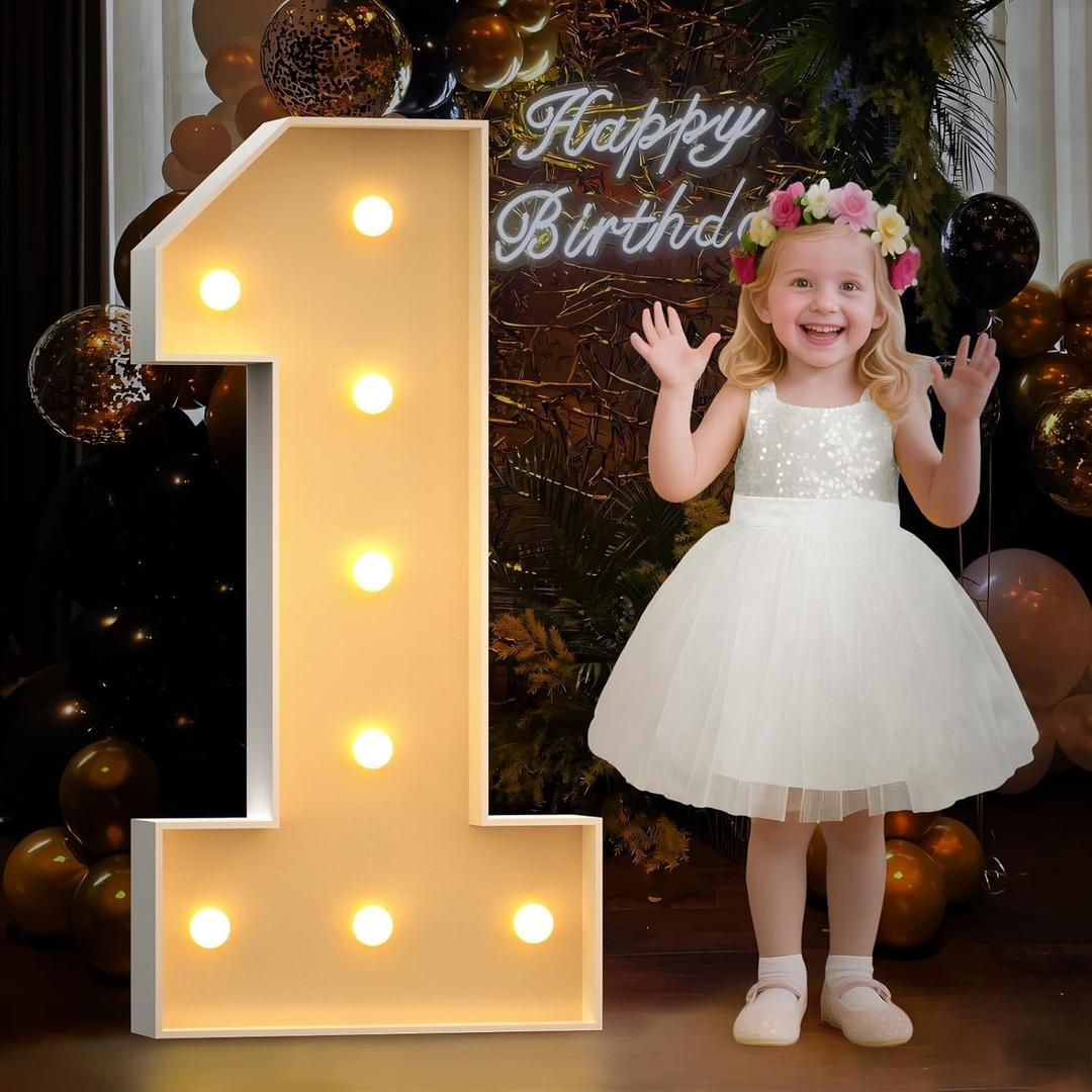 Mixifox 3FT Marquee Numbers 1 Large Light up Numbers for 1st 21st Birthday Decorations Big Foam Board Mosaic Number for Anniversary Party Decor Light Up Sign DIY Pre-Cut Kit