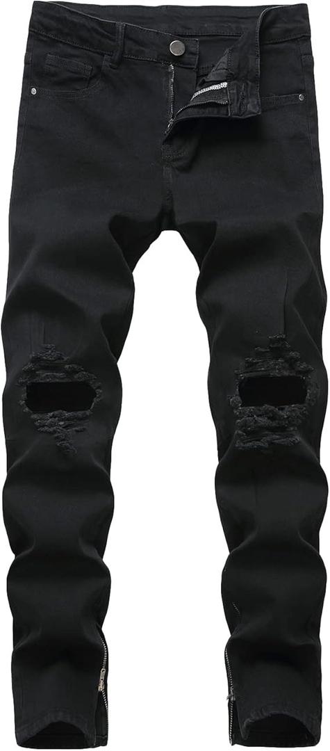 DGHM-JLMY Men's Ripped Zipper Denim Stretch Pants Knee Rips Zip Distressed Stretch Denim Pants Stretchy Fashion Holes Jeans DGHM-JLMY Men's Ripped Zipper Denim Stretch Pants Knee Rips Zip Distressed Stretch Denim Pants Stretchy Fashion Holes Jeans