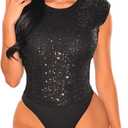 Lrady Women's Sheer Mesh Turtleneck Neck See Through Leotard Bodysuit Body Tops (X-Large, Black-99)