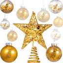 Gejoy 25 Pcs Christmas Ornaments Set Christmas Ball Ornaments with Star Tree Topper Hanging Xmas Tree Decorations with 24 Pcs 2.4 Inch Balls 1 Pack 6 Inch Star Treetop for Home Decor(Gold)