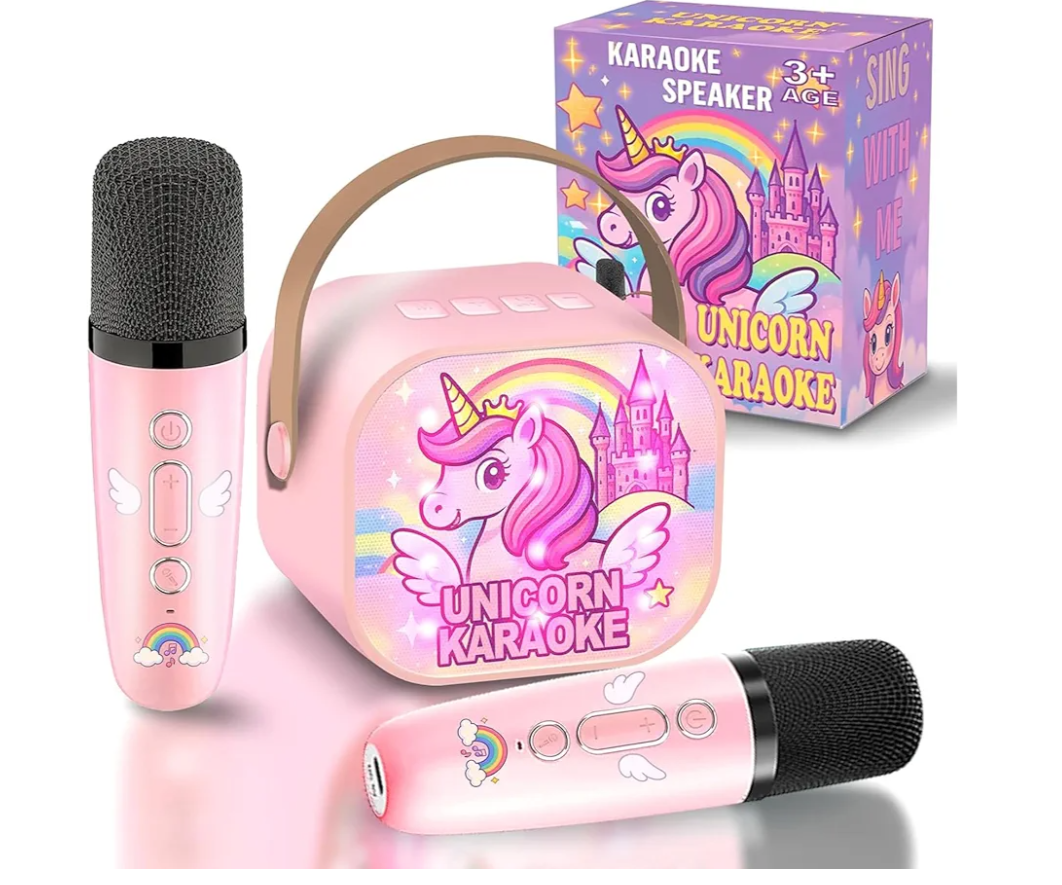 Unicorn Toys for Girls Age 4-6 Mini Karaoke Machine for Girls Unicorn Birthday Decorations Toys 3 4 5 6 7 8 9 Year Old Girl Birthday Gifts with 2 Wireless Microphones