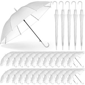 Reginary 30 Pieces Wedding Umbrellas Bulk Auto Open Stick Umbrellas with White European J Hook Handle Windproof Large Canopy Umbrella for Outdoor Wedding Bride Groom Photography Golf