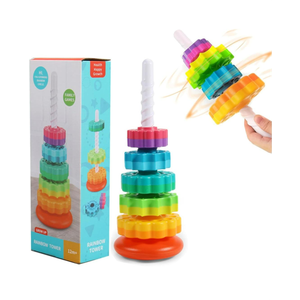 Baby Spinning Stacking Toys, Spin ABS Plastic and Color Rainbow Design Ring Stacker Baby Toys 6 to 12 Months Montessori Educational Learning Autism Sensory Toys for Boys and Girls Baby