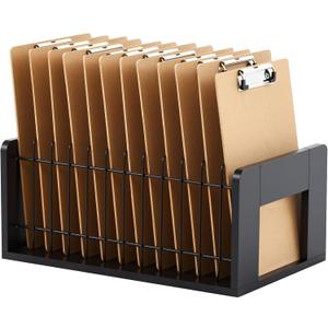 Geelin 1 Pcs Vertical Clipboard Holder, 12 Slot Wooden and Metal Clipboard Organizer, Desk File Organizer Storage Rack, Storage Stand Rack for Home, Office,No Assembly Required (Black)