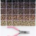 2400pcs Hair Extension Beads, Funtopia 5 Colors 5mm Silicone Beads for Hair, Micro Silicone Lined Rings for Hair Styling (Black-Dark Brown-Medium Brown-Light Brown-Blonde)