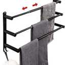 Towel Bars Freely Retractable 20-30 Inche Stainless Steel 304 Bath Towel Rack Strong 3M Adhesive Bathroom Wall-mounting Free mounting Hole-Installing washroom Kitchen Space Saving Black-2 Bars