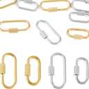 FASHEWELRY 8Pcs Stainless Steel Screw Carabiner Brass Lock Charms Oval Golden Mini Screw Lock Jewelry Keychain Necklace Clasps for Jewelry Making Handbag Purse DIY Accessories 21/29mm