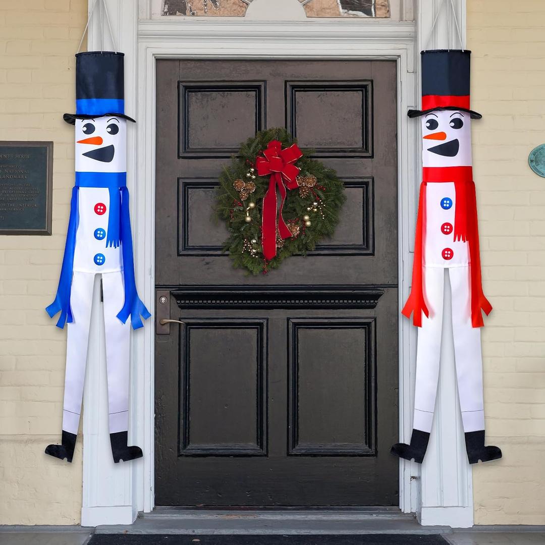 Tatuo 2 Pieces 45 Inch Christmas 3D Snowman Windsock Winter Windsock Outdoor Hanging Decoration Windsocks Flag Enduring Fade Resistant for Hanukkah Front Door Yard Lawn Garden Patio Pathway Party