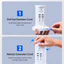 Power Strip Tower, kakyanill Surge Protector Tower 9 AC Outlets 8 USB (4 USB C), 6 Ft Retractable Extension Cord, Charging Station for Office Dorm Room, White