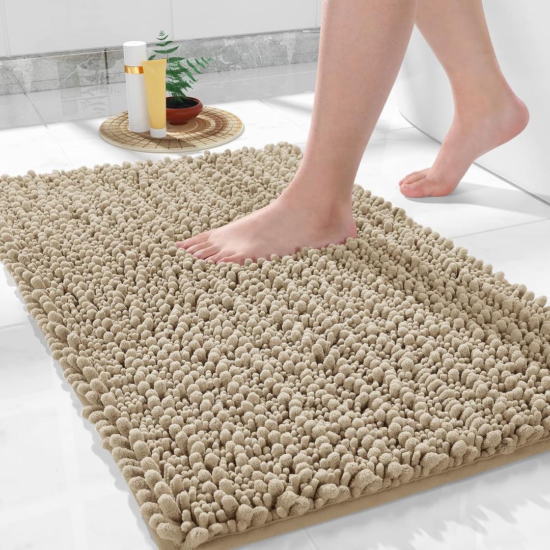 Yimobra Bathroom Rugs Non Slip Washable 32x20 Inch - Ultra Soft Absorbent Chenille Bath Mat, Quick Dry Shaggy Floor Carpet for Tub Shower, Camel Home Decor Accessories