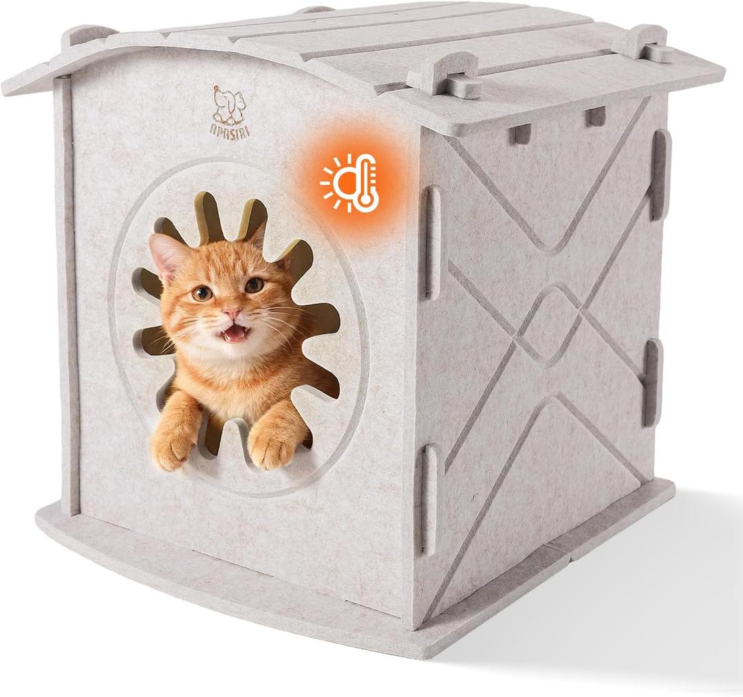 Apasiri Cat Houses for Indoor Cats: Felt Cat House Cave Cathouse, Scratch-Resistant Warm Insulated Covered, Hideaway Tent for Anxiety Relief Gift (Beige4)